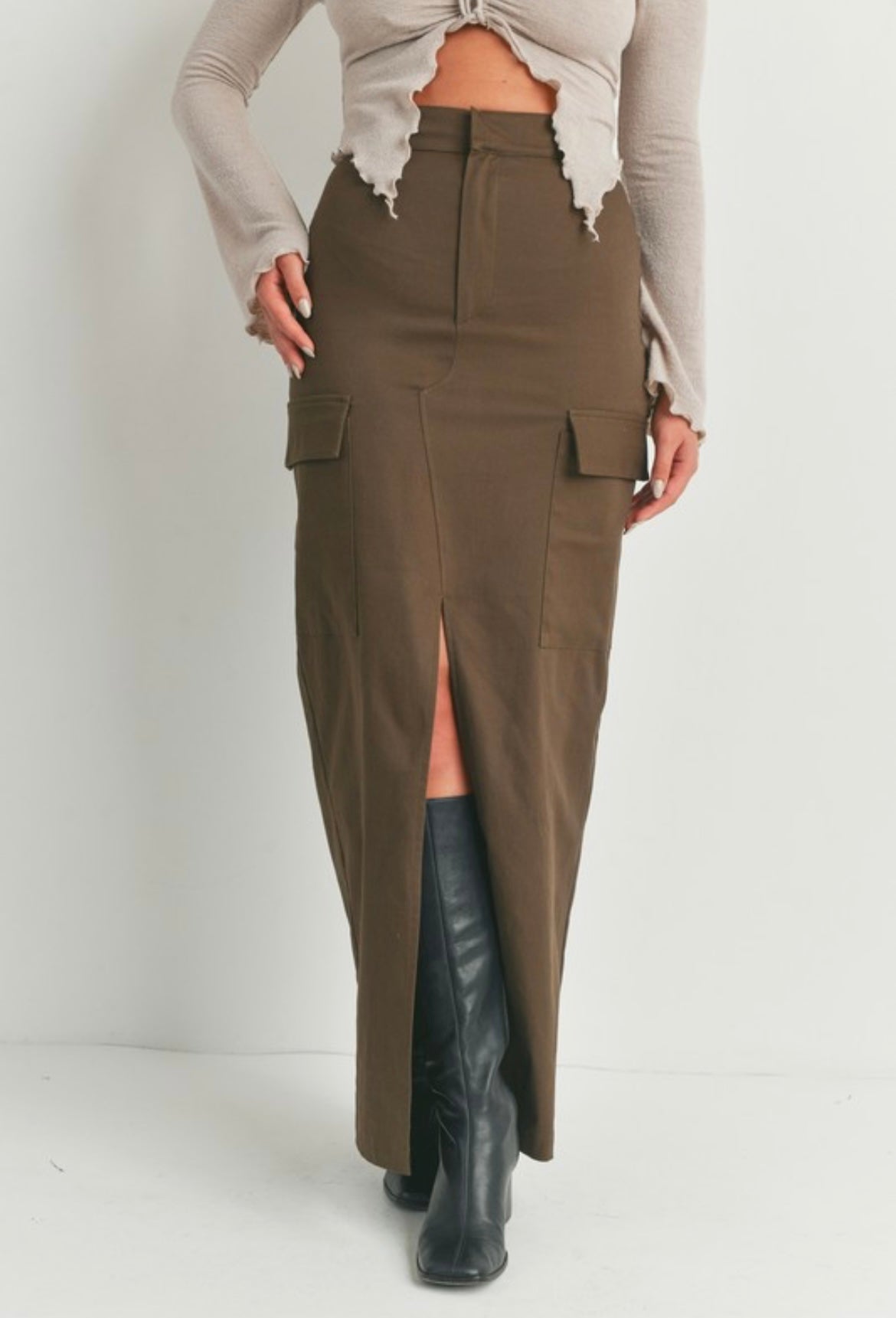 OLIVE CARGO SKIRT